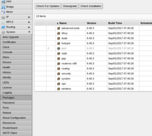 Packages menu on Mikrotik